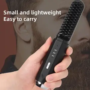 Professional 2 In 1 Men's Beard Straightening Comb Wireless MCH Heating Hair Comb Electric Ionic Hair Straightener Brush