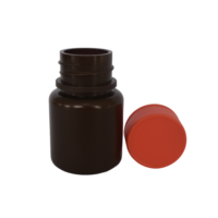Flacon de médecine en plastique HDPE brun de taille mini 20ML pour capsule de comprimé de pilule avec bouchon à vis rouge emballage de qualité pharmaceutique couleur personnalisée