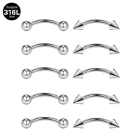 Perhiasan tindik tubuh dari baja tahan karat 316L, anting-anting barbell sepalu kuda berulir dalam, untuk septum, alis, daith, hidung, dan tulang rawan.