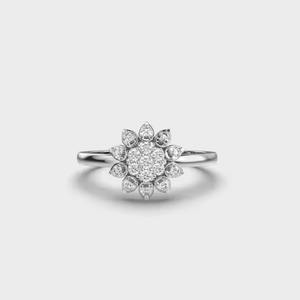 Halo Floral 2.0 Carat Round Cut Lab Grown Bague de Fiançailles Romantique Vintage Fine Jewelry pour Mariages et Fêtes - Product Image 4