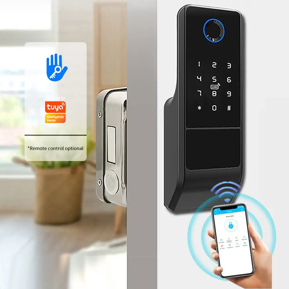 Parmak izi akıllı kapı kilidi destek WiFi RFID TUYA APP isteğe bağlı anahtarsız akıllı ev elektronik dış kapı kilidi