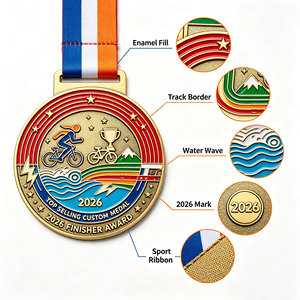 เหรียญมาราธอนระดับมืออาชีพ โลโก้แบบกำหนดเอง เหรียญรางวัล 3 มิติ ทำจากโลหะผสมสังกะสี พร้อมริบบิ้นแบบซับลิเมชั่น ขายส่งรางวัลโลหะ - Product Image 3