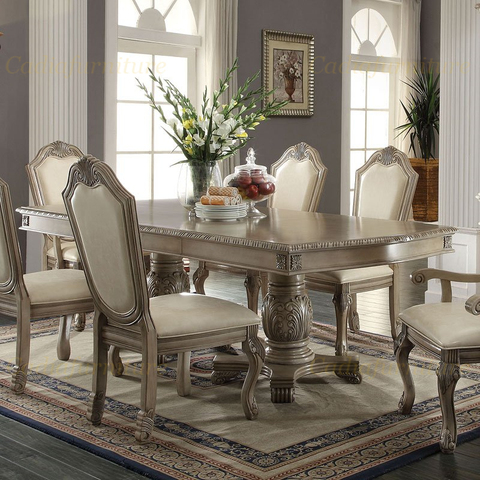 European Antique Dining Table Chairs Set Classical Luxury Wooden Carved ...