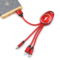 Gadget USB Promosi Kabel Charger USB LED 3 in 1 Tipe C Pendek 14CM dengan Gantungan Kunci Nylon, Ide Hadiah Murah