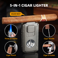 Briquet torche à cigares JH Wholesale sans logo, pas cher, avec coupe-cigares intégré, porte-cigares et aiguille – Accessoires 5-en-1 pour cigares