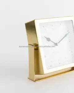 Современный дизайн квадратной формы настольные часы с подставкой позолоченный домашний декор Премиум настольные часы с белым циферблатом черные иглы