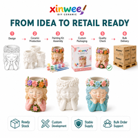 Kit de Vases en Céramique Écologiques DIY en Gros, Figurine Fille Nordique, Peignez Votre Propre Pot de Fleurs, Motif Dessin Animé, 6 Peintures Pastel pour