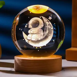 3D arte láser grabado Sistema Solar planeta globo Luna LED lámpara de noche bola de cristal luminosa