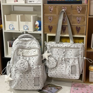 Dipa Lovely Bear <b>Backpack</b> Tote 20-36L <b>Waterproof</b> Student <b>School</b> Bag Unisex Gray Heart Print Expansion Design - Product Image 1