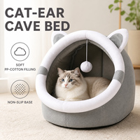 Lit pour chat semi-fermé, adorable maison pour chat avec oreilles de chat, jouet suspendu, coussin doux, fond antidérapant pour chats d'intérieur et chatons