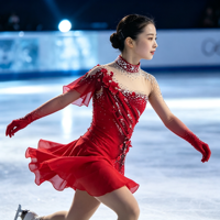 Robe de patinage artistique de luxe rouge à motifs floraux avec strass et dos profond, jupe de danse sur glace pour filles et femmes, tenue de compétition et de performance