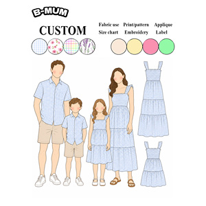Robe longue à carreaux vichy assortie mère et fille 2026, tailles 2-5 ans et adulte, avec corsage smocké et ourlet étagé en coton doux, pour la vente en gros familiale - Product Image 2
