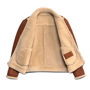 Premium Whiskey <b>Brown</b> Color Genuine <b>Leather</b> Shearling Bomber <b>Jacket</b> for <b>Men</b> - Product Image 5