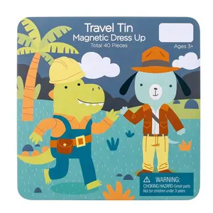 Seyahat teneke manyetik giydirme Dino ve köpek oyun seti Mix & Match manyetik oyun tahtası İdeal seyahat etkinliği çocuklar