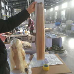 공장 100% 인간의 레미 브라질 진짜 머리 조각 빛 금발 200g 클립 머리 확장 더블 씨실 60cm