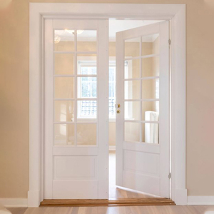 Aluminum Wood Grain Top <strong>Awning</strong> Window Bottom Fixed Large French Door in Pine Wood Frame Outward <strong>Opening</strong> With Grill Design - Product Image 2