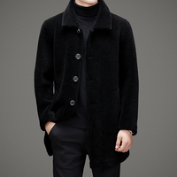 Manteau en daim long pour hommes pour l'hiver Doublure en fourrure de mouton à simple boutonnage de la meilleure qualité
