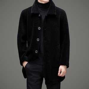 Miglior qualità monopetto Shearling Outwear in <span class=keywords><strong>pelliccia</strong></span> di pecora lungo <span class=keywords><strong>cappotto</strong></span> in camoscio da uomo per l'inverno - Product Image 4