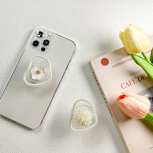 เคสโทรศัพท์มือถือรูปทรงพิเศษสไตล์เกาหลีประดับมุกวงกลมลายดอกไม้ พร้อมที่จับแบบยืดหดได้และถุงลมนิรภัยแบบยึดติดด้วยกาวพลาสติก - Product Image 2