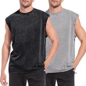 Washed Loose Solid Vintage Sleeveless Tank <b>Top</b> Men 100% Cotton Knitted Muscle Tee Custom Logo Quick Dry Streetwear Vest - Product Image 1