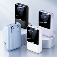 Chargeur portable 20000mAh, batterie externe, charge rapide PD, câbles doubles intégrés et écran numérique pour téléphones et tablettes