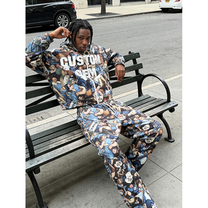 OEM Custom Print Digital Printing Oversized 400 GSM Heavyweight Zip up Dropped Shoulder Men's Hoodie Two-piece Set - Product Image 2