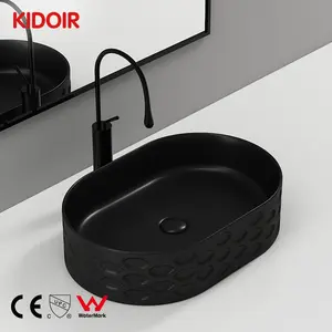 Kidoir New Matt Cream Color Oval Table Top Art Hand Wash Basin Lavabo Washbasin Porcelain Countertop Vessel Bathroom Sink