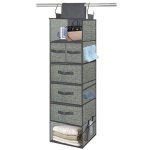 Cartroll Nursery Mesh Grey 6 Section Closet Organizer - Over Door Hanging Shelves with Drawer - Product Image 1