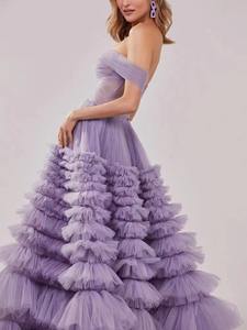 LY-PD0255 Partykleider mit Stufenrock Stilvolle Luxus-Abendkleider für Damen Mehrfarbige Tüllkleider Schulterfrei - Product Image 4