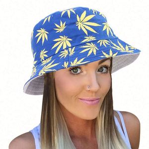 Sombrero de cubo de doble capa al por mayor para mujer, gorra de playa colorida con hojas para el sol, ideal para el verano - Product Image 1