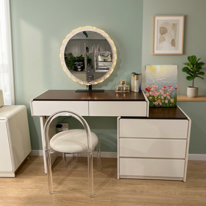 Table de maquillage moderne blanche avec miroir éclairé et tiroirs de rangement pour meubles de chambre - Product Image 3