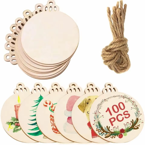 Círculos de madera preperforados sin terminar, rebanadas de madera de sándalo Natural <span class=keywords><strong>para</strong></span> manualidades DIY, grabado, adornos navideños, regalos de arte <span class=keywords><strong>para</strong></span> el hogar - Product Image 2