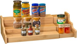 Organizzatore per Spezie in Bambù Personalizzabile, Scaffale Espandibile a 3 Ripiani per Condimenti, per Piano Cucina, Armadietto, Sala da Pranzo - Product Image 2