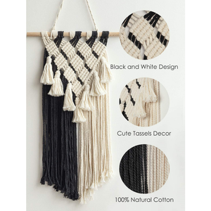 Tapisserie murale en <span class=keywords><strong>macramé</strong></span> noir et blanc moderne, tissée verticalement en coton - Product Image 3