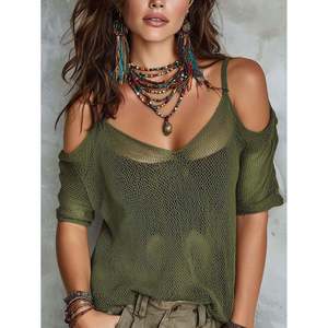 Pull en tricot ouvert à épaules dénudées marron taille S pour femmes - Product Image 2