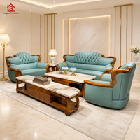 Ensemble de canapés de luxe européens, cadre en bois massif noir et or, canapé en cuir de vachette pleine fleur pour grand appartement ou villa