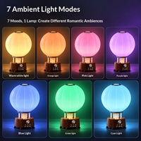 Diffuseur d'arômes et humidificateur en forme de montgolfière, finition bois, avec haut-parleur, lumière d'ambiance colorée, silencieux, pour huiles essentielles, pour la maison