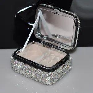 可定制豪华水晶小便携式首饰盒盒，带锆石和化妆镜玻璃