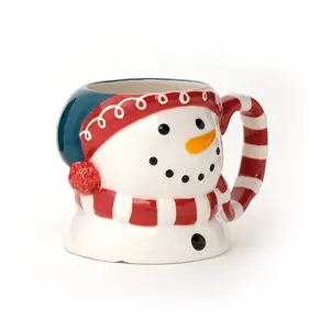 Wholesale 3d mug Snowman Ceramic Porcelain christmas mugs ceramic 3d mug in santa design