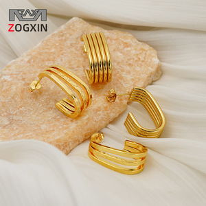 ZOGXIN Gold Plated U Shape Stud Earrings Geometric Design Stainless Steel Fashion Jewelry For Women - Product Image 1
