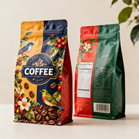 Sacs à café à fond plat personnalisés de 4 oz, 12 oz, 16 oz, 5 lb, refermables, avec valve, pour l'emballage des grains de café