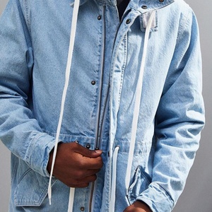 Veste longue en jean bleu délavé à capuche pour homme, grande taille, 100 % coton, fermeture éclair, manteau d'hiver, vente en gros sur mesure - Product Image 2