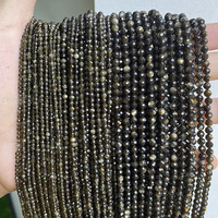 2mm 3mm 4mm Vente en gros perles d'obsidienne naturelles à facettes noir or argent brins, perle de pierre à facettes pour la fabrication de bijoux
