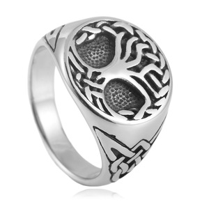 Tree Of Life <b>Ring</b> Men's Stainless Steel Geometric Plant Pattern Silver Color Gift Jewelry 24018 - Product Image 1