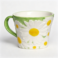 Mug en céramique Daisy peint à la main par un designer américain moderne, tasse à café pour le petit-déjeuner