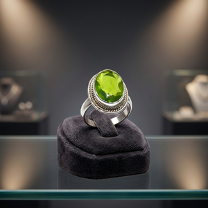 925 Sterling Silver High Quality <b>Peridot</b> Gemstone <b>Ring</b> Bezel Setting Oval Cut Classic Style Women's Wedding Party Wear CASA DE - Product Image 3
