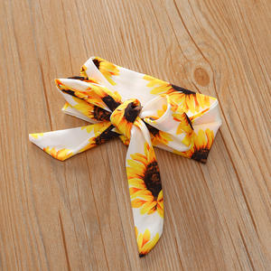 2021 Baby Girl 3Pcs Set Girls Off Shoulder Sunflower Print Top Ripped Denim Pants <b>Headband</b> Toddler Outfits Summer Kids Clothes - Product Image 6