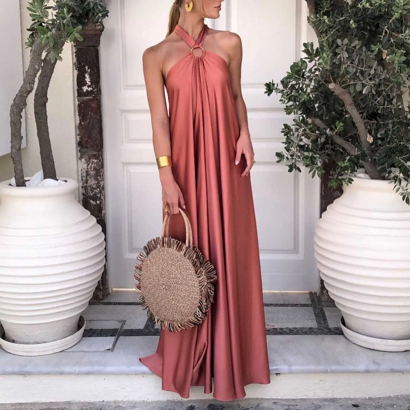 Redpeony Lady Elegante Losse Taille Jurk Zomer Solide Sexy Off Shoulder Uitgehold Rugloze Maxi-Jurk Nieuwe Vrouwen Avondjurk