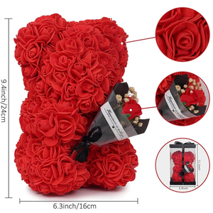 Ours en fleurs artificielles de 10 pouces tenant un bouquet avec boîte cadeau pour la fête des mères, anniversaire de mariage, anniversaire, certifié ISO9001 - Product Image 2