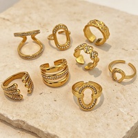 Anillo de Acero Inoxidable de Lujo a Precio Accesible, Estilo Occidental, Chapado en Oro de 18K, Incrustaciones de Diamantes, Diseño Geométrico Ovalado, Apilable, Unisex